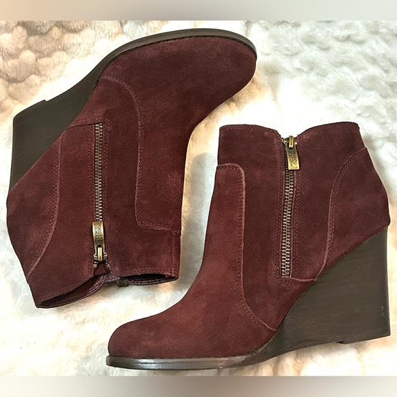 Franco Fortini Burgundy Wedge Heel Ankle Boot women’s size 8.5 - Picture 7 of 11